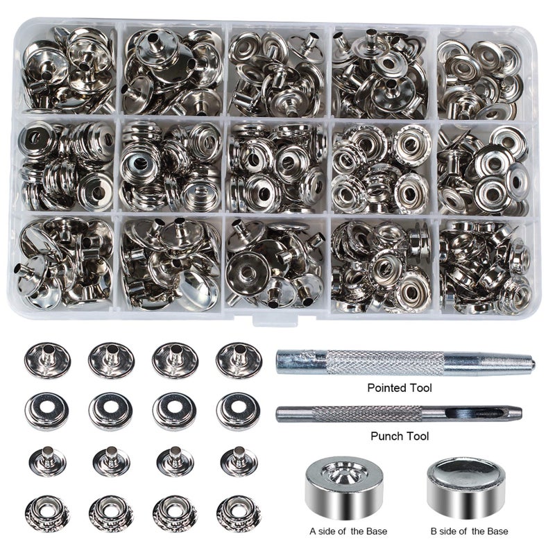 INNETOC 70 Sets 15mm 5/8" Heavy Duty Snap Fasteners Kit, Metal Snaps for Leather Crafts Sewing Repair Clothing Button Kit with Snap Installation Tool - Image 1